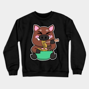 Anime Kawaii Ramen Eating Wild Boar Japanese Noodles Crewneck Sweatshirt